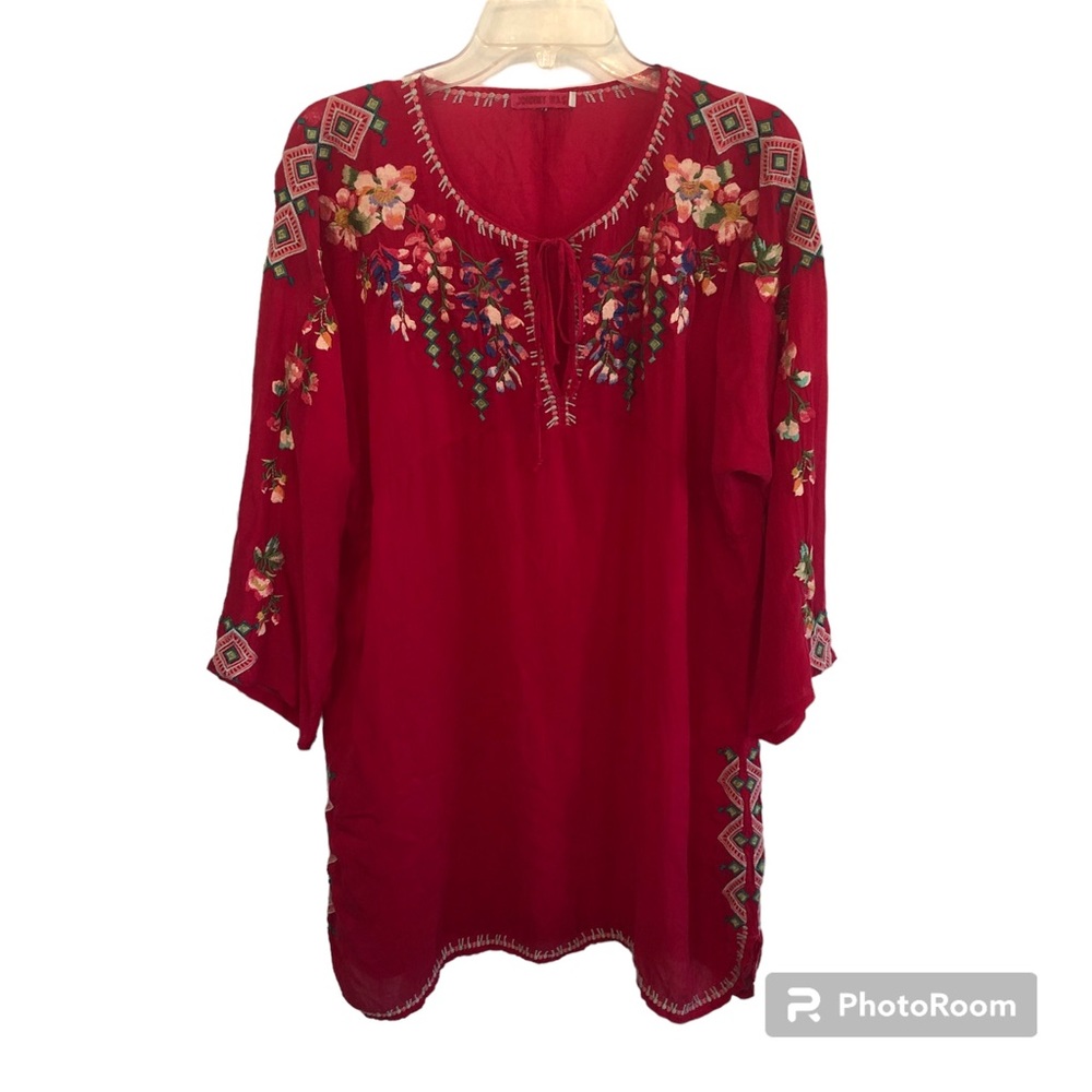 Johnny Was Vanessa floral embroidery long top/tunic XL Red (sleeves altered)